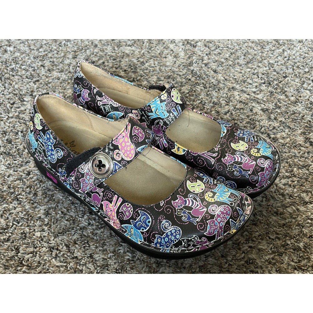 Alegria Mules Cat Print Size 39 EU and US 9 Crazy Cat Lady Shoes All Over Print